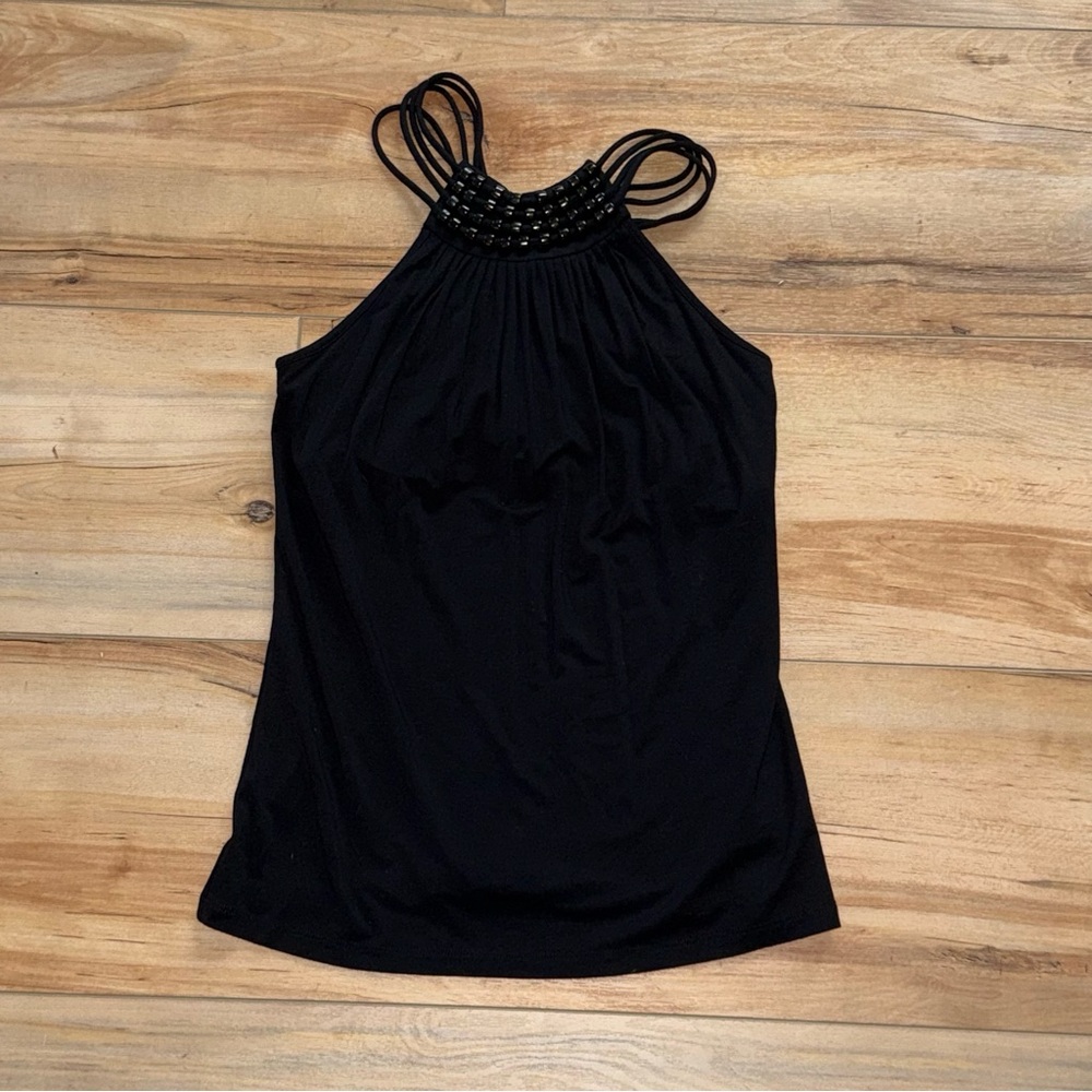 MICHAEL Michael Kors Black Beaded Tank Top Small Built in Bra